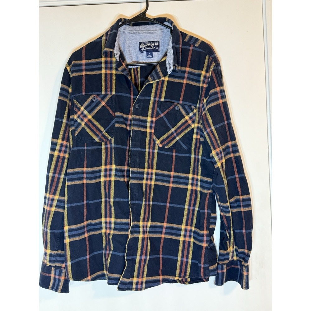 American Rag Men's Long Sleeve Flannel Orange/Blue Size X-Large